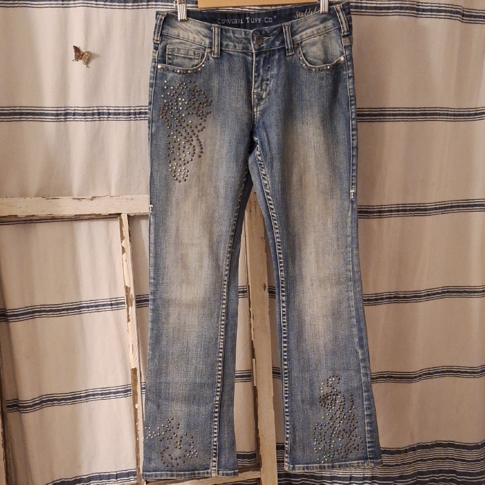 Cowgirl Tuff Light Blue Studded Boot Cut Jeans